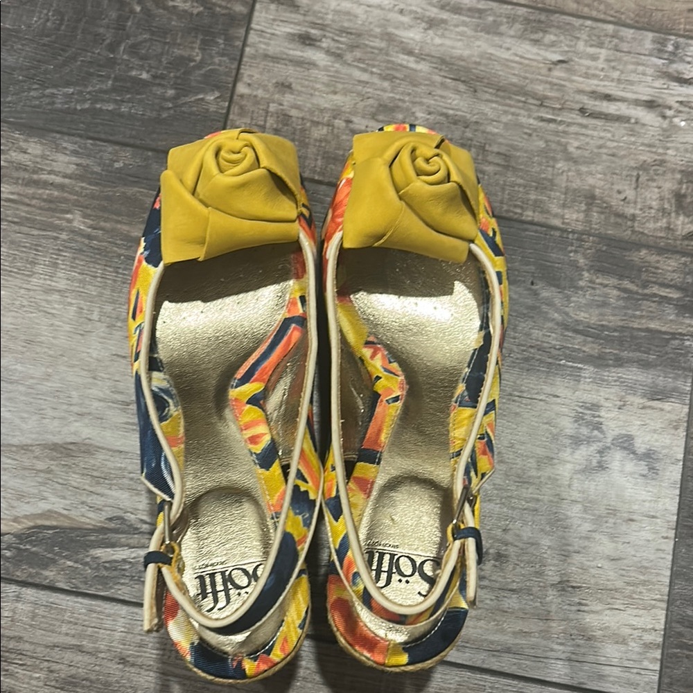 Sofft Yellow Wedge Sandals with Ankle Strap - Picture 4 of 6